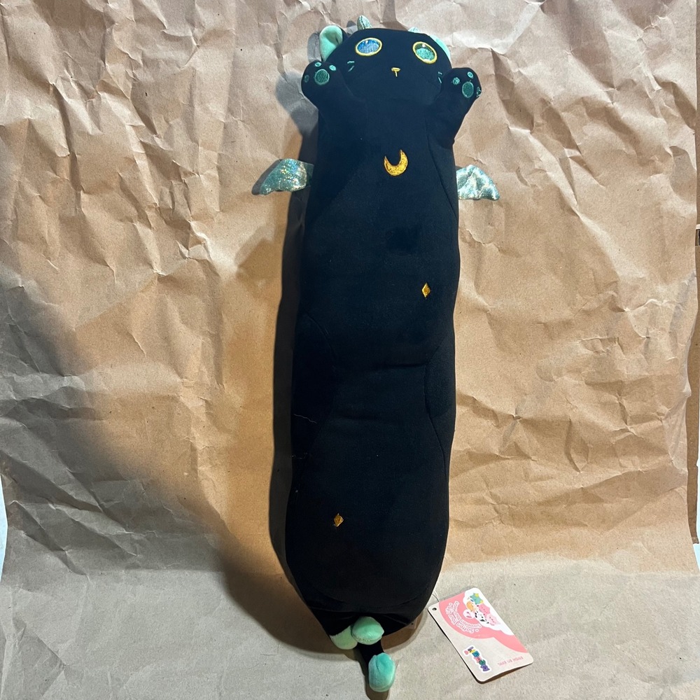 Mewaii Large Long Dragon Cat Plush Black Celestial Moon Wings Body Pillow 20"